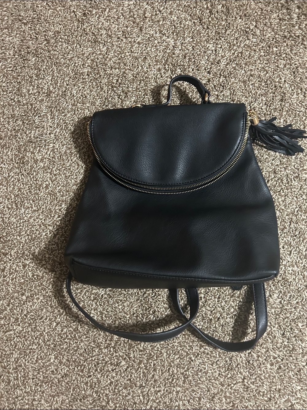 Classic Black Faux Leather Backpack Purse